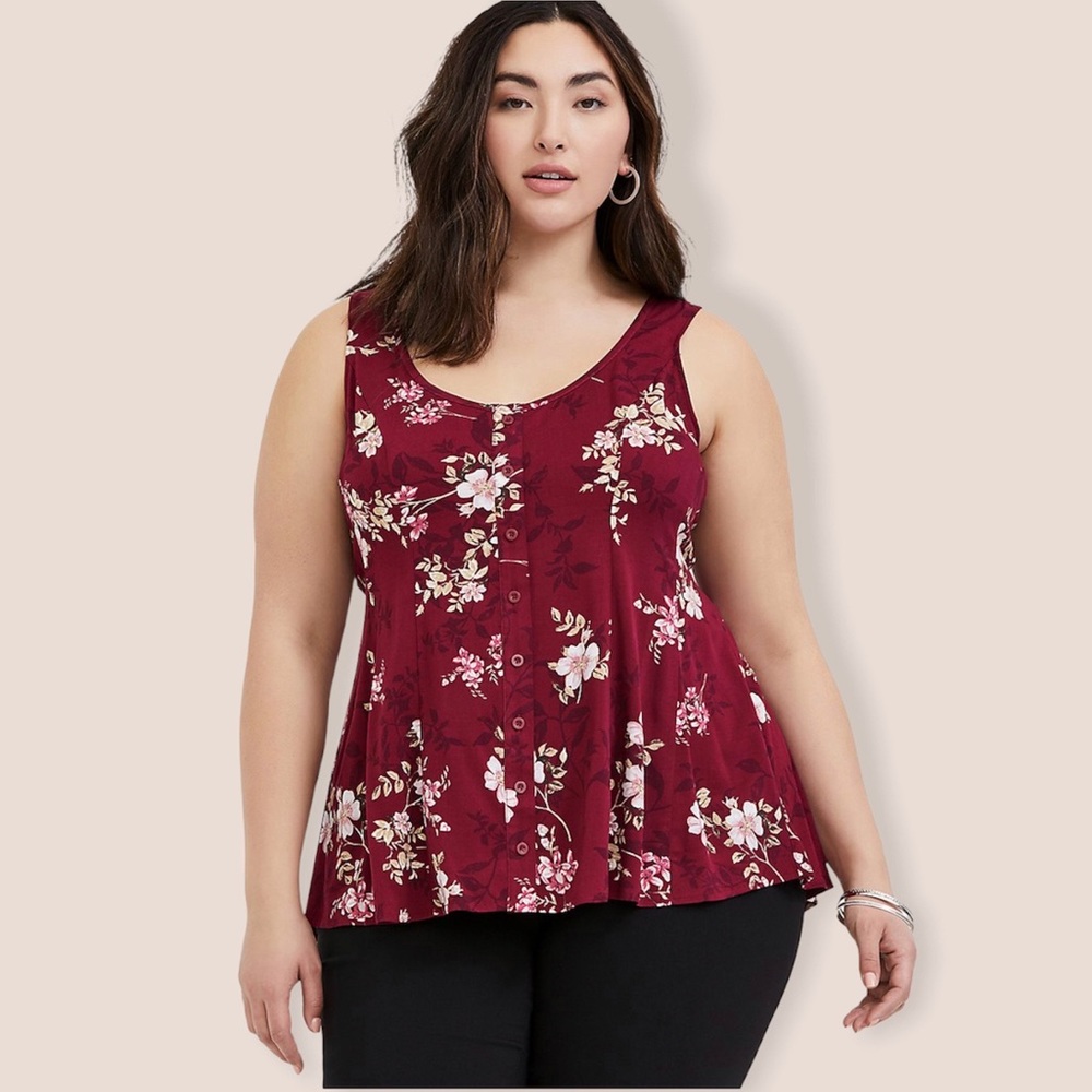 Torrid FLORAL CHALLIS FIT & FLARE TANK